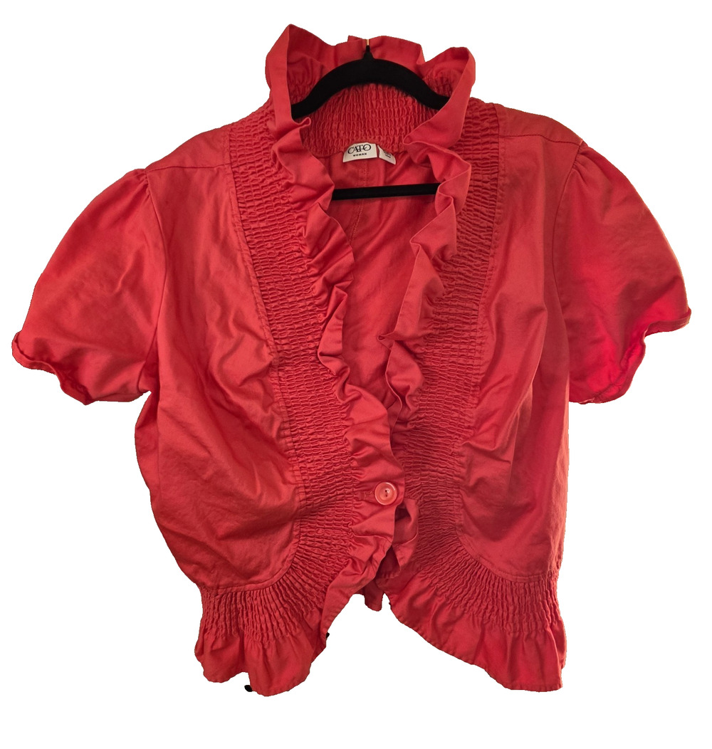 Cato Women Red Ruffle Smocked Bolero Shrug Jacket Romantic Plus 22/24W